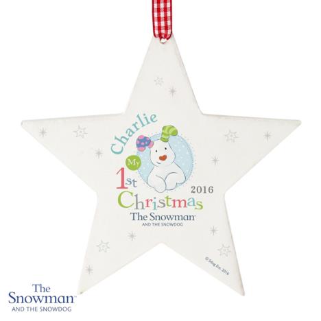 Personalised The Snowdog My 1st Christmas Blue Star Decoration £9.99